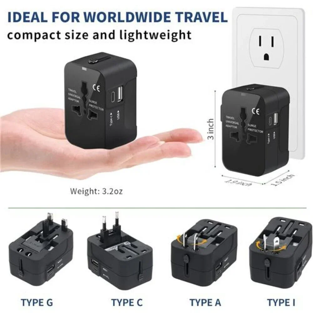 Travel Adapter with USB C Universal All in One Worldwide Travel Adapter Power C